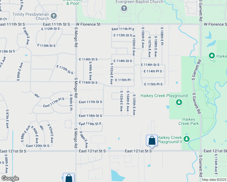 map of restaurants, bars, coffee shops, grocery stores, and more near 10205 East 116th Place South in Bixby