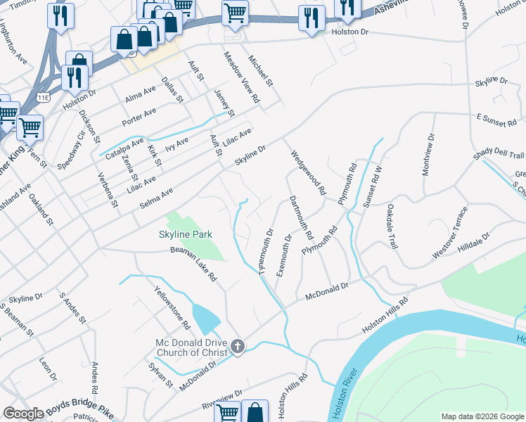 map of restaurants, bars, coffee shops, grocery stores, and more near 925 Dunlap Lane in Knoxville