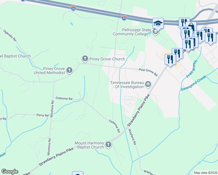 map of restaurants, bars, coffee shops, grocery stores, and more near 1239 Swan Pond Lane in Knoxville