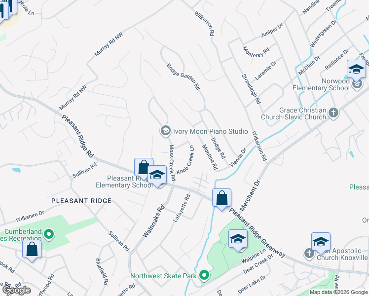 map of restaurants, bars, coffee shops, grocery stores, and more near 5704 Boones Creek Lane in Knoxville