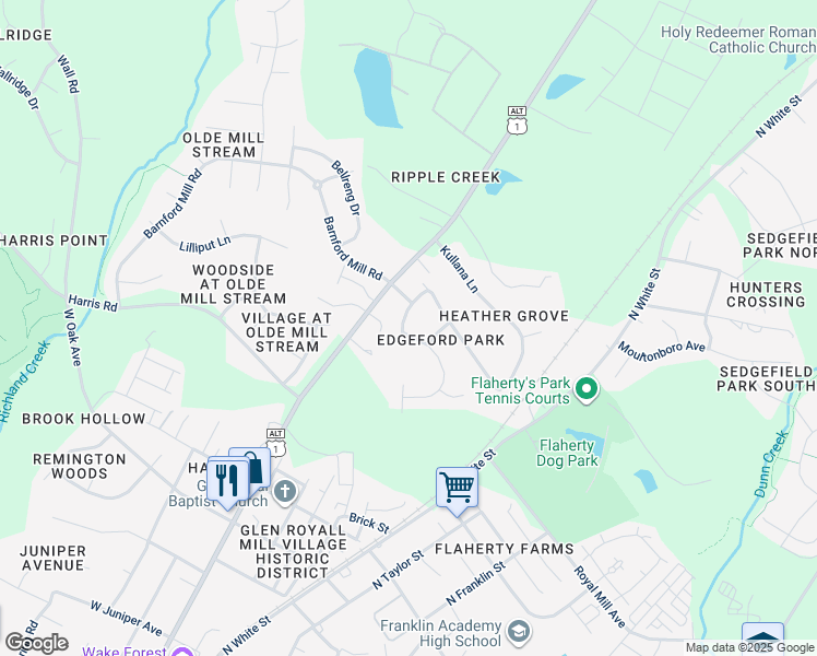 map of restaurants, bars, coffee shops, grocery stores, and more near 1000 Caladium Drive in Wake Forest