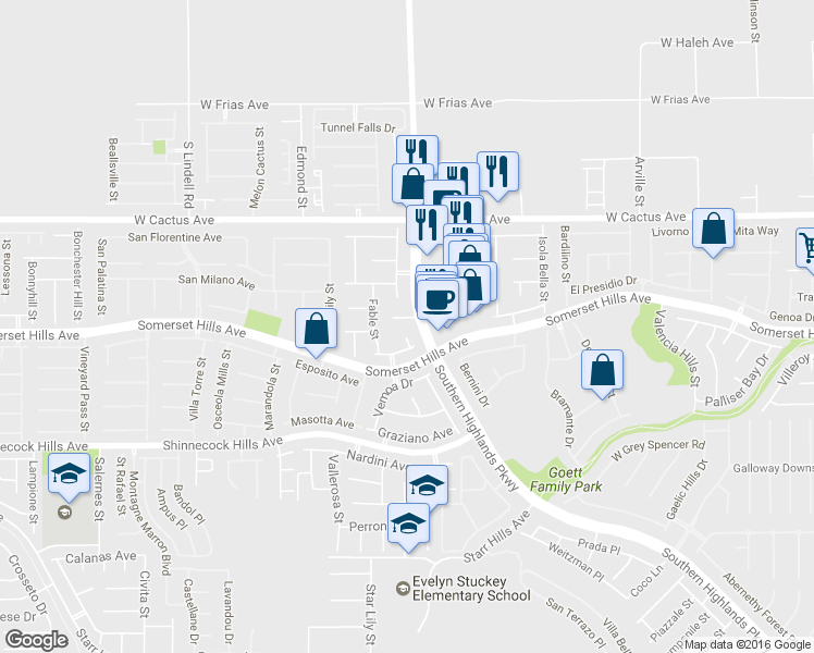 map of restaurants, bars, coffee shops, grocery stores, and more near 4923 Bella Strada Court in Las Vegas