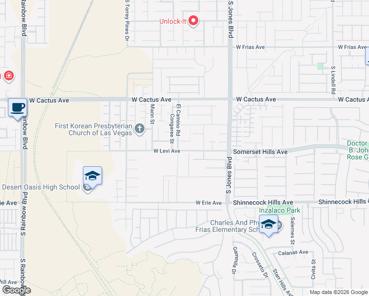 map of restaurants, bars, coffee shops, grocery stores, and more near 6280 West Levi Avenue in Las Vegas