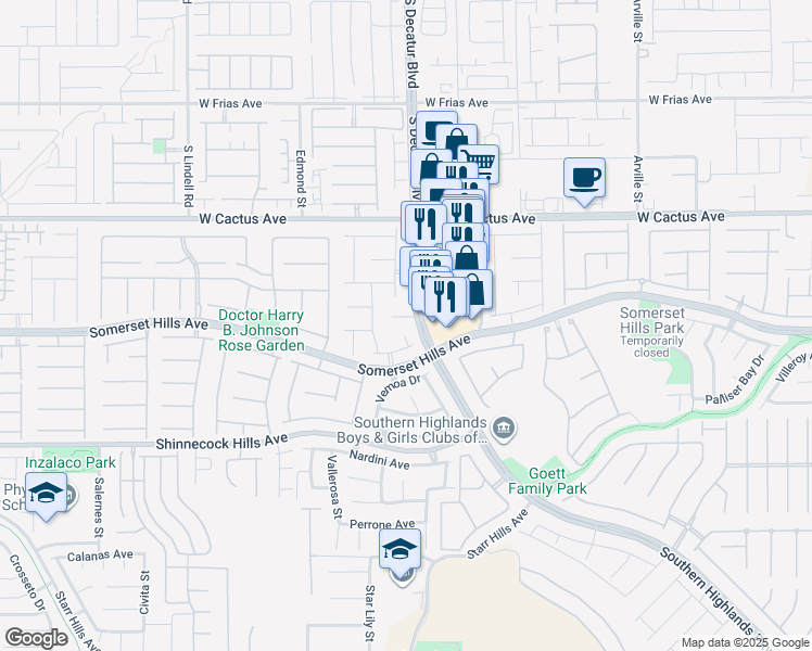 map of restaurants, bars, coffee shops, grocery stores, and more near 4923 Bella Strada Court in Las Vegas