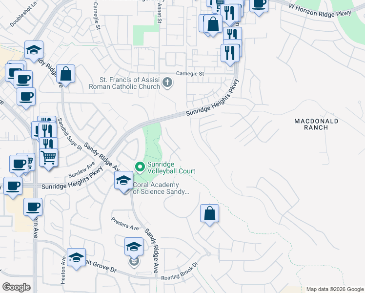 map of restaurants, bars, coffee shops, grocery stores, and more near 892 Timber Walk Drive in Henderson