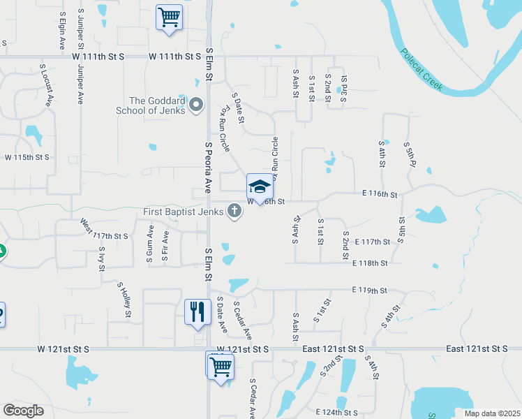 map of restaurants, bars, coffee shops, grocery stores, and more near in Jenks