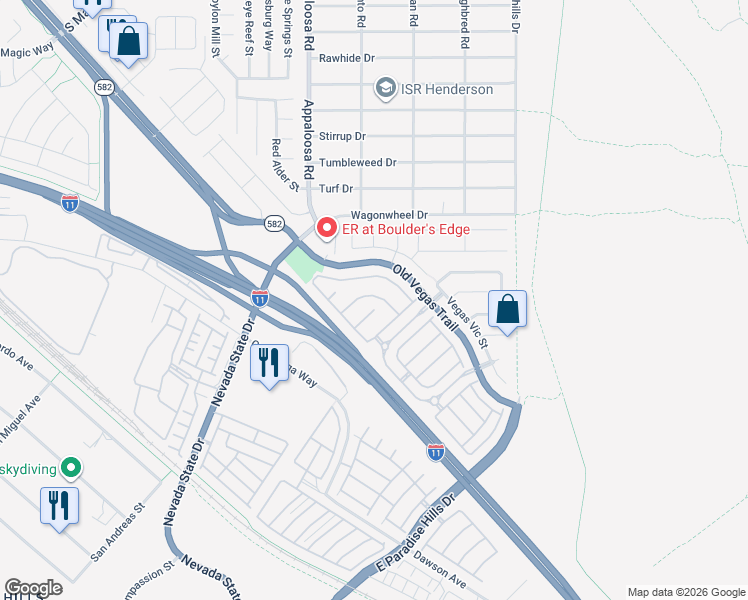 map of restaurants, bars, coffee shops, grocery stores, and more near 2449 Wrangler Walsh Lane in Henderson