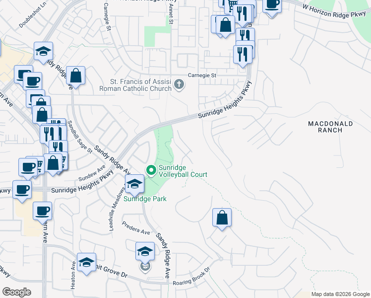 map of restaurants, bars, coffee shops, grocery stores, and more near 879 Timber Walk Drive in Henderson