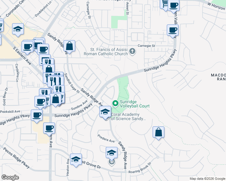 map of restaurants, bars, coffee shops, grocery stores, and more near 854 Rainbolt Lane in Henderson