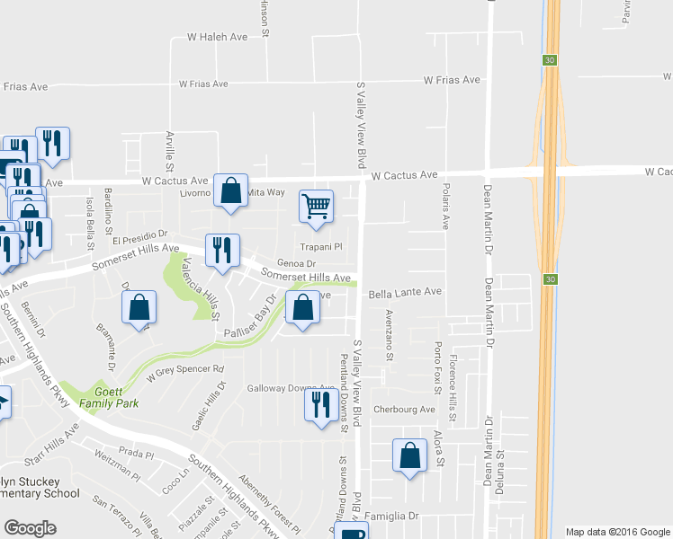 map of restaurants, bars, coffee shops, grocery stores, and more near 3909 Genoa Drive in Las Vegas
