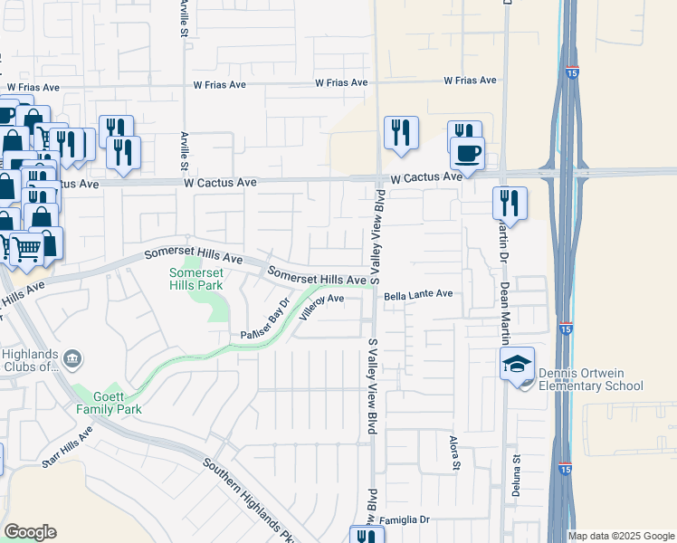 map of restaurants, bars, coffee shops, grocery stores, and more near 3945 Genoa Drive in Las Vegas