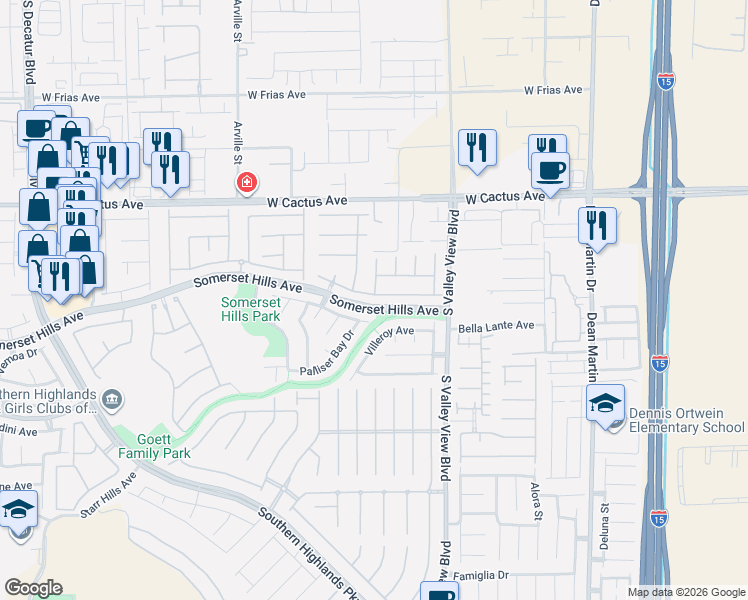 map of restaurants, bars, coffee shops, grocery stores, and more near 4000 Genoa Drive in Las Vegas