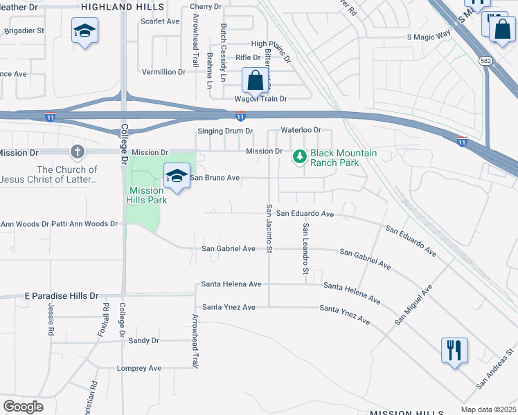 map of restaurants, bars, coffee shops, grocery stores, and more near 836 San Eduardo Avenue in Henderson