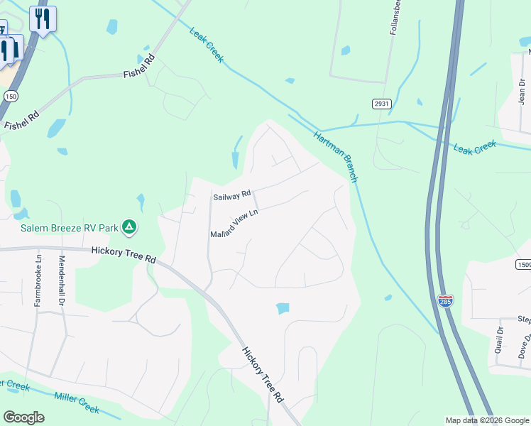 map of restaurants, bars, coffee shops, grocery stores, and more near 304 Mallard View Lane in Winston-Salem