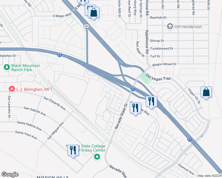 map of restaurants, bars, coffee shops, grocery stores, and more near Conestoga Way in Henderson