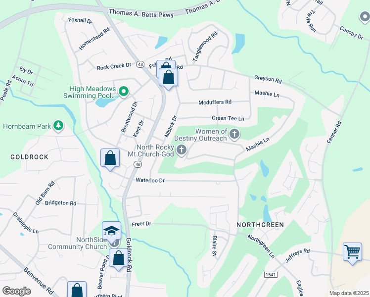 map of restaurants, bars, coffee shops, grocery stores, and more near 1257 Drivers Circle in Rocky Mount