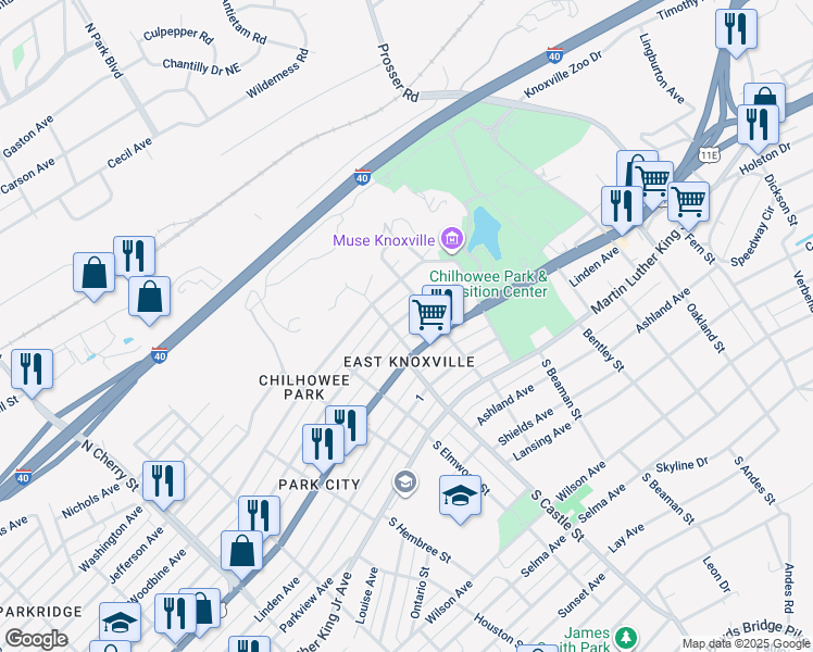 map of restaurants, bars, coffee shops, grocery stores, and more near 3110 East 5th Avenue in Knoxville