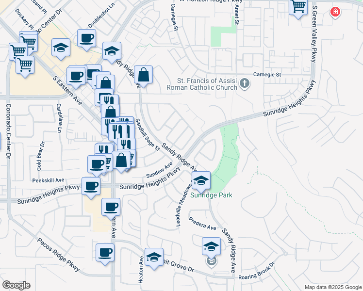 map of restaurants, bars, coffee shops, grocery stores, and more near 2570 Swans Chance Avenue in Henderson