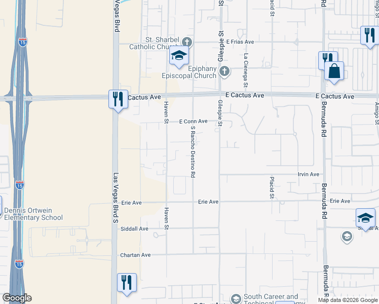 map of restaurants, bars, coffee shops, grocery stores, and more near 10725 Rancho Destino Road in Las Vegas