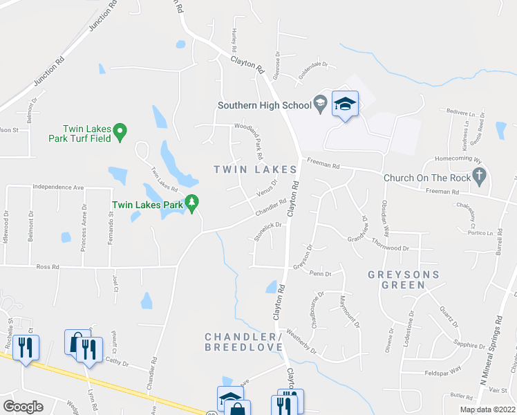 map of restaurants, bars, coffee shops, grocery stores, and more near 709 Chandler Road in Durham