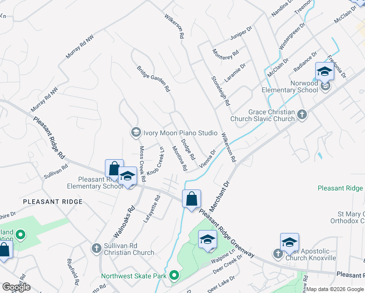 map of restaurants, bars, coffee shops, grocery stores, and more near 5700 Dodge Road in Knoxville