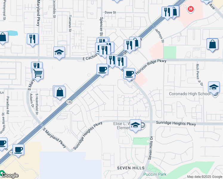 map of restaurants, bars, coffee shops, grocery stores, and more near 3160 Fern Nook Avenue in Henderson