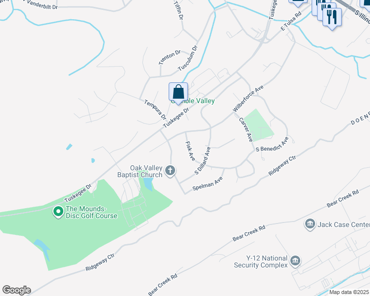 map of restaurants, bars, coffee shops, grocery stores, and more near 210 Fisk Avenue in Oak Ridge