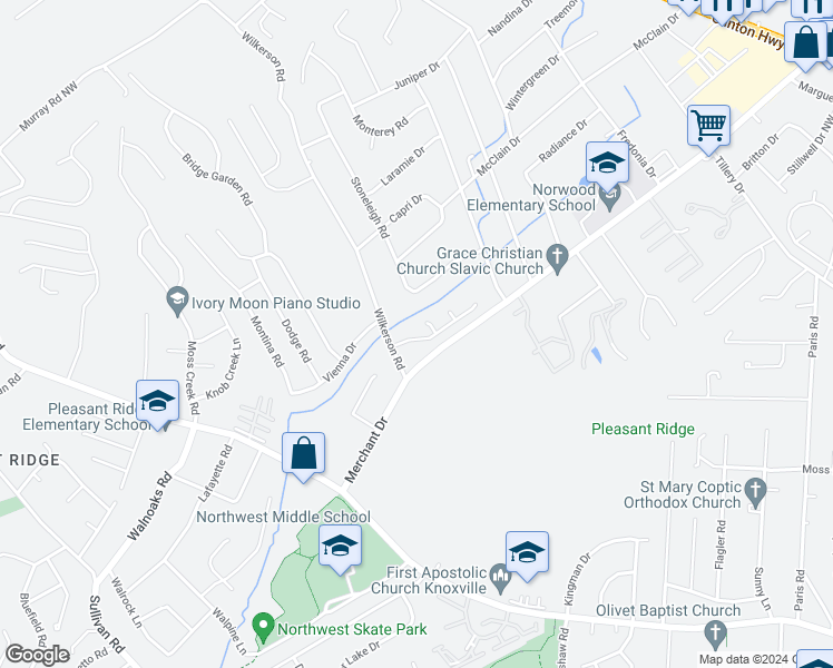 map of restaurants, bars, coffee shops, grocery stores, and more near 2371 Sunnywood Ln in Knoxville