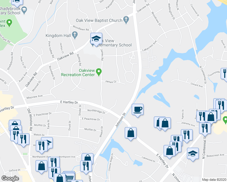 map of restaurants, bars, coffee shops, grocery stores, and more near 3141 Windchase Court in High Point