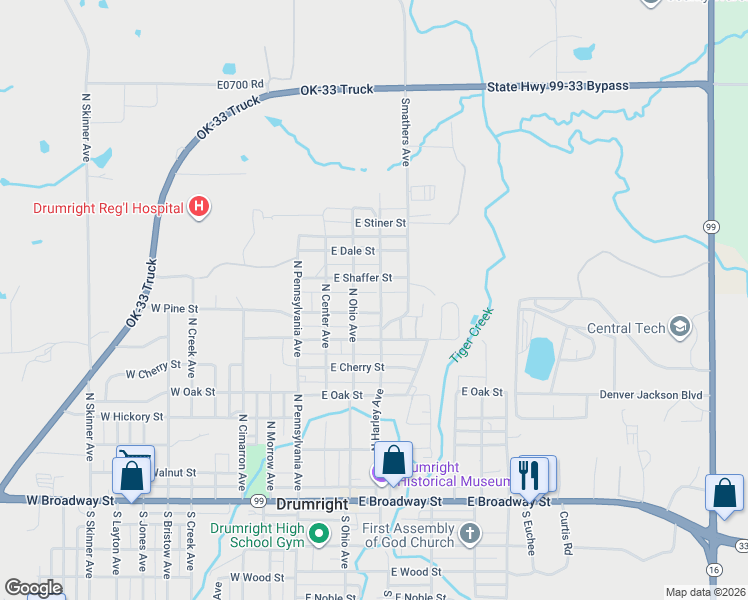 map of restaurants, bars, coffee shops, grocery stores, and more near 809 North Harley Avenue in Drumright