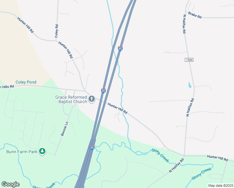 map of restaurants, bars, coffee shops, grocery stores, and more near Hunter Hill Road in Rocky Mount