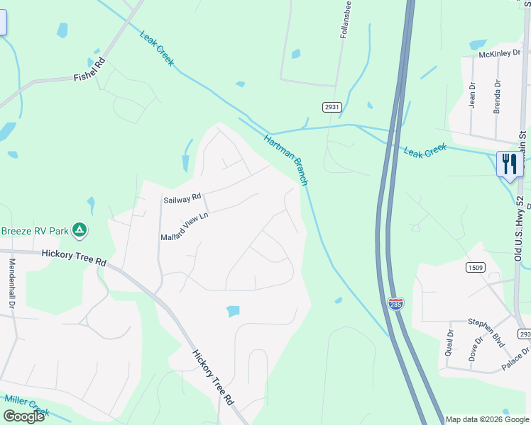 map of restaurants, bars, coffee shops, grocery stores, and more near 395 Bald Cypress Drive in Winston-Salem