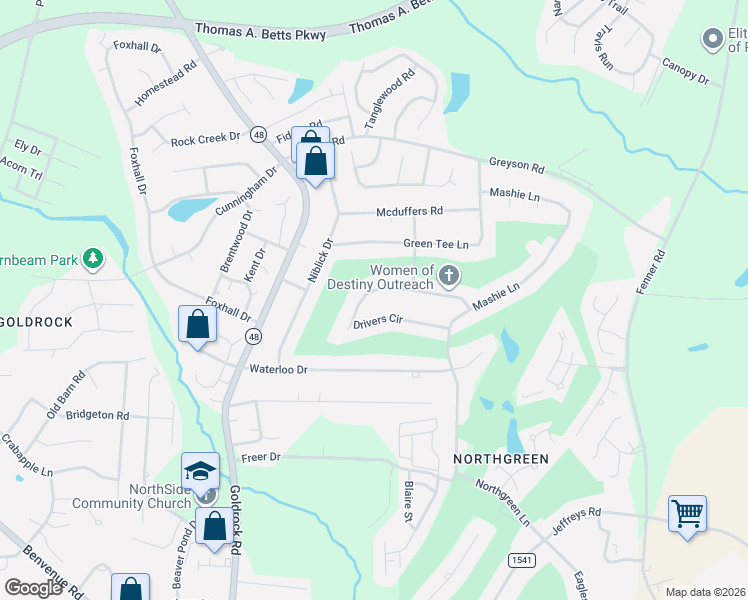 map of restaurants, bars, coffee shops, grocery stores, and more near 1240 Drivers Circle in Rocky Mount