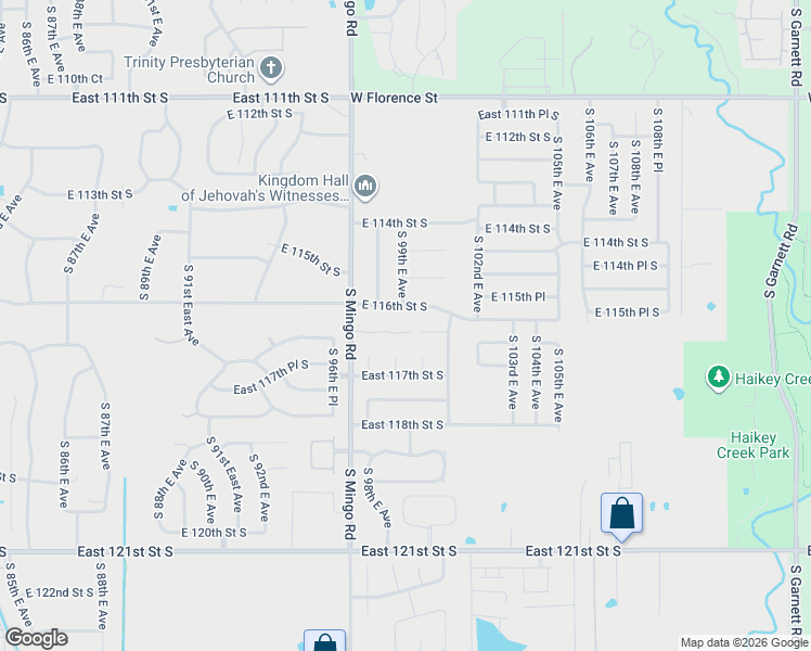 map of restaurants, bars, coffee shops, grocery stores, and more near 9741 East 116th Place South in Bixby