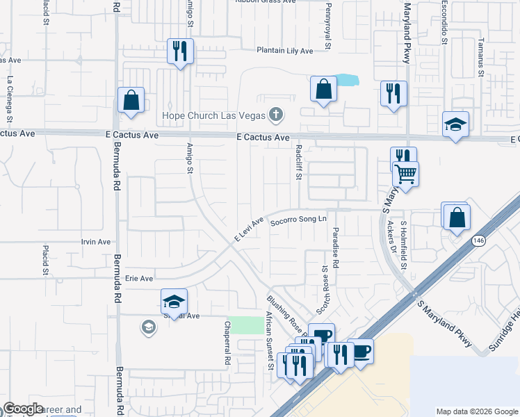 map of restaurants, bars, coffee shops, grocery stores, and more near 10687 Medicine Bow Street in Las Vegas
