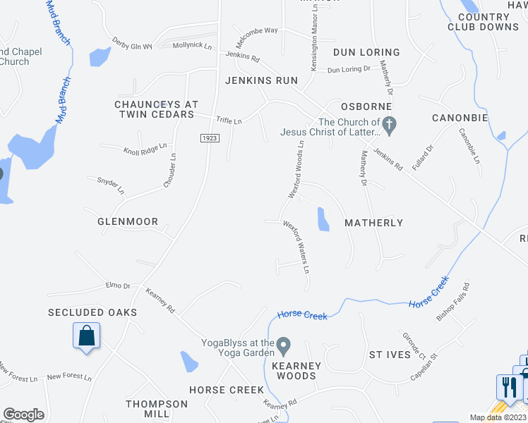 map of restaurants, bars, coffee shops, grocery stores, and more near 8008 Wexford Waters Lane in Wake Forest