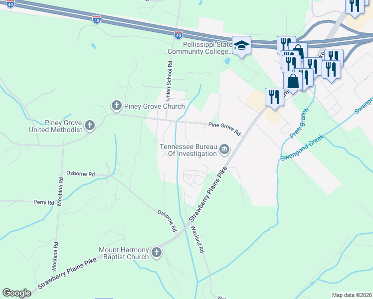 map of restaurants, bars, coffee shops, grocery stores, and more near 1237 Quiet Brook Lane in Knoxville