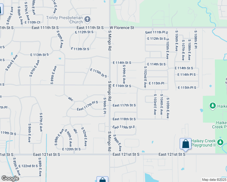 map of restaurants, bars, coffee shops, grocery stores, and more near 9709 East 116th Place South in Bixby