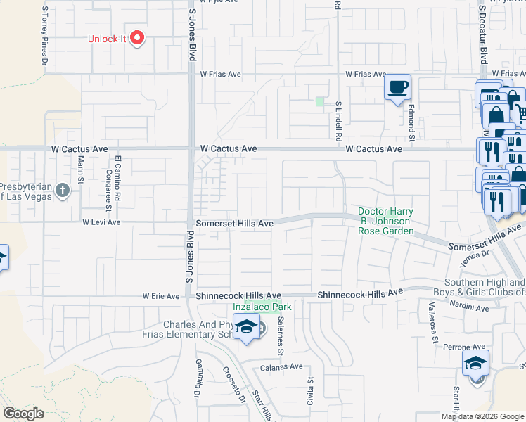 map of restaurants, bars, coffee shops, grocery stores, and more near 10673 Bonchester Hill Street in Las Vegas
