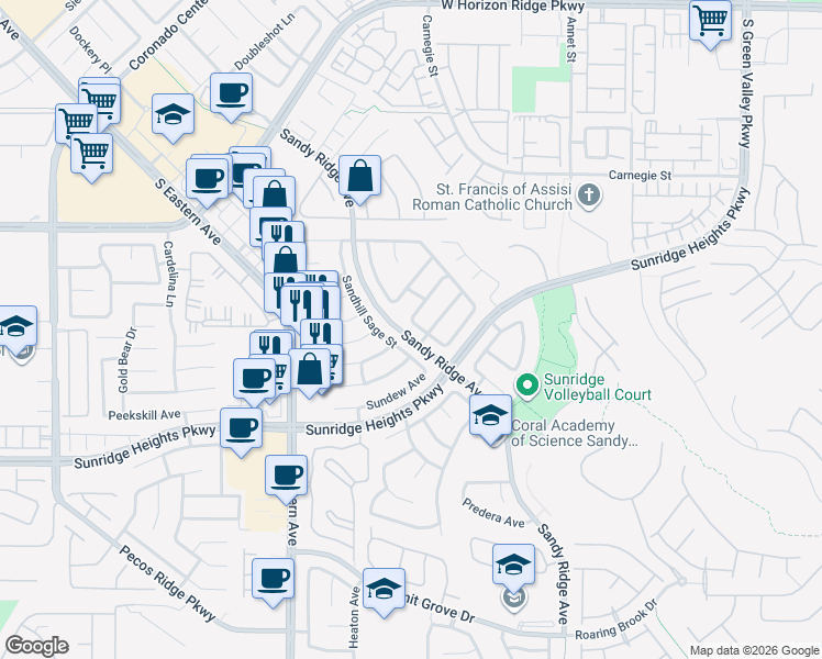 map of restaurants, bars, coffee shops, grocery stores, and more near 933 Wild Swan Street in Henderson