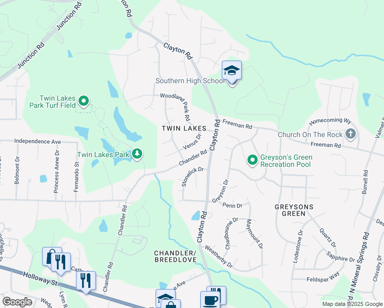 map of restaurants, bars, coffee shops, grocery stores, and more near 709 Chandler Road in Durham