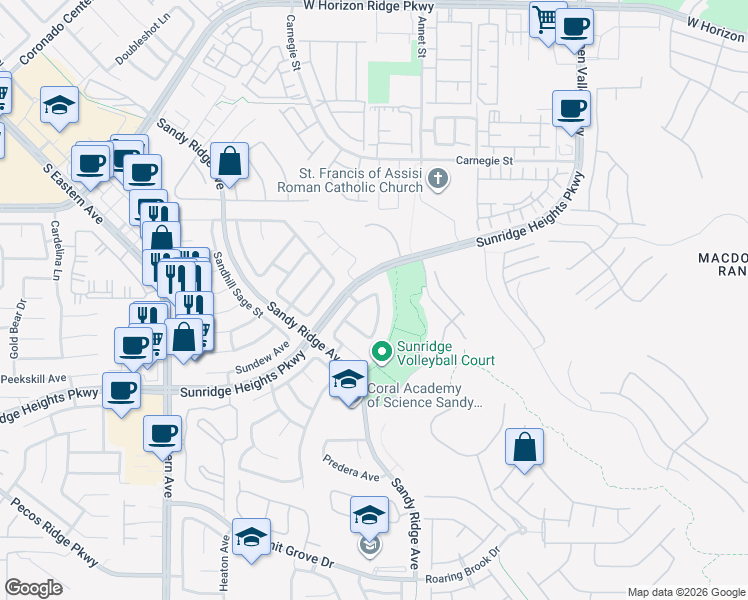 map of restaurants, bars, coffee shops, grocery stores, and more near 854 Rainbolt Lane in Henderson