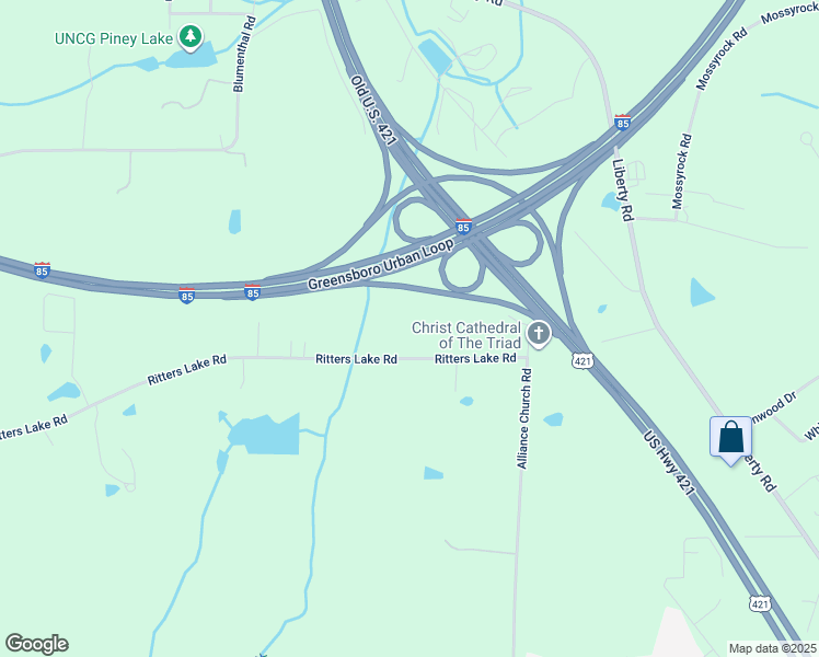 map of restaurants, bars, coffee shops, grocery stores, and more near 1421 Ritters Lake Road in Greensboro