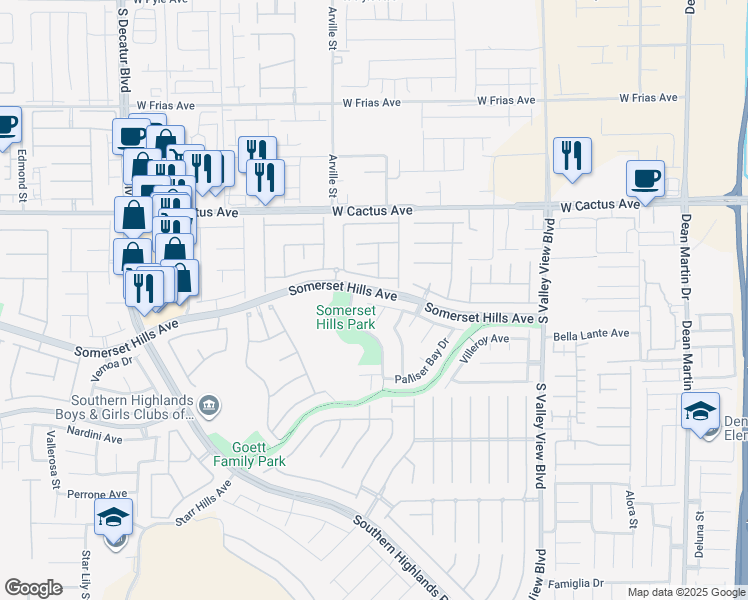 map of restaurants, bars, coffee shops, grocery stores, and more near 4306 Via Dana Avenue in Las Vegas
