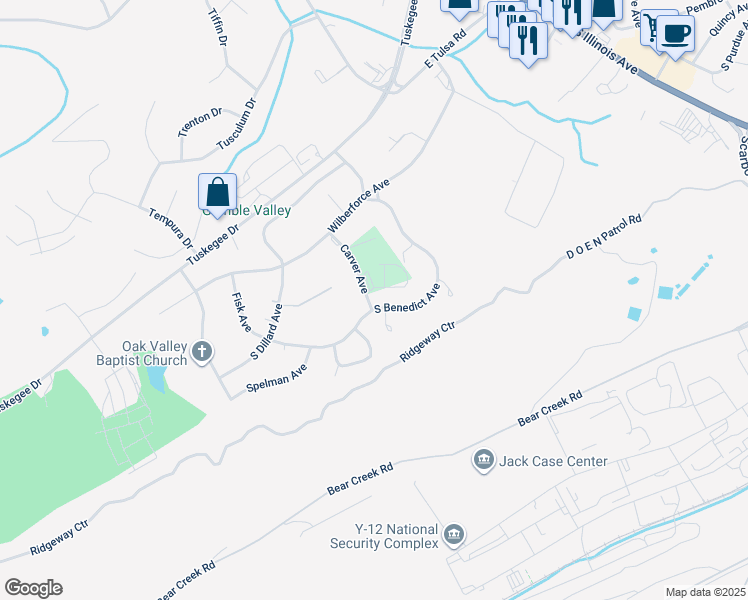 map of restaurants, bars, coffee shops, grocery stores, and more near 242 South Benedict Avenue in Oak Ridge