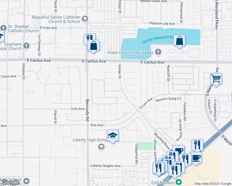 map of restaurants, bars, coffee shops, grocery stores, and more near 577 Leap Frog Avenue in Las Vegas