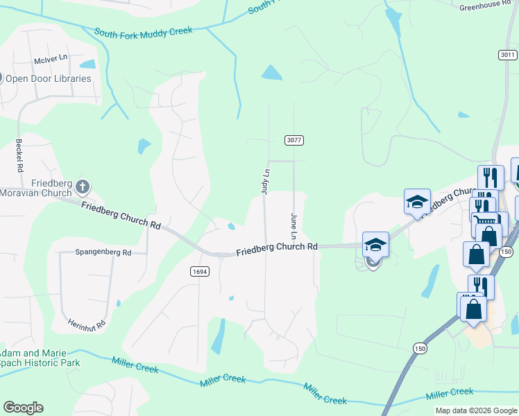 map of restaurants, bars, coffee shops, grocery stores, and more near 5752 Candlewood Drive in Winston-Salem