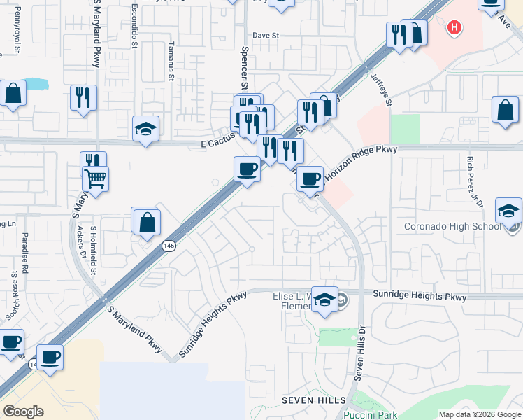 map of restaurants, bars, coffee shops, grocery stores, and more near 3160 Fern Nook Avenue in Henderson
