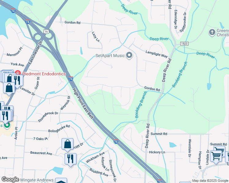 map of restaurants, bars, coffee shops, grocery stores, and more near 2550 William Joseph Lane in High Point