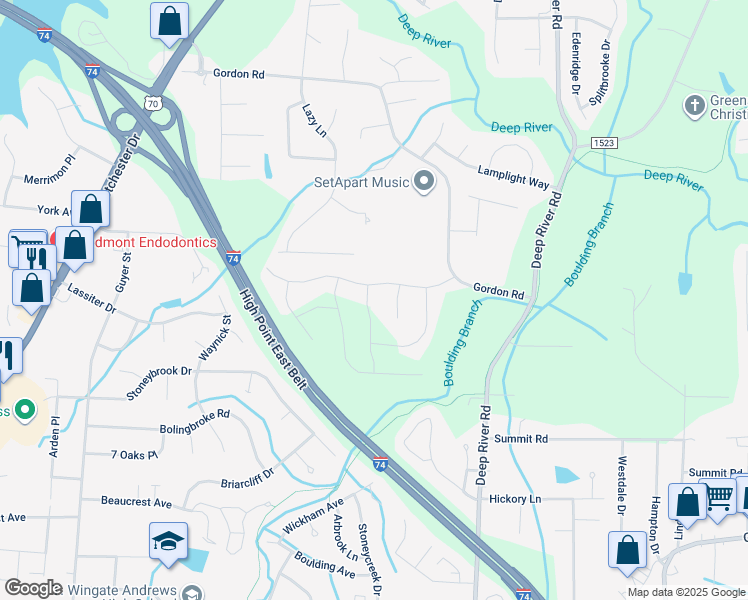 map of restaurants, bars, coffee shops, grocery stores, and more near 2550 William Joseph Lane in High Point